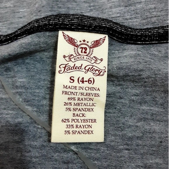 New Faded Glory Metallic Gray Scoop Neck Long Sleeves Top Small - Picture 4 of 4